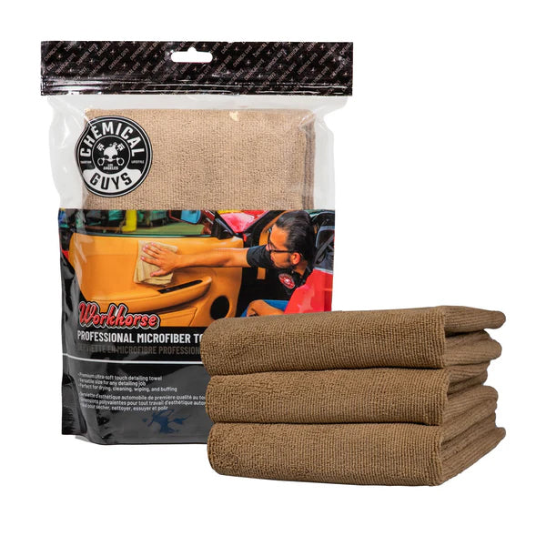 Chemical Guys Workhorse Microfiber Towels Tan - 3pk (MIC34403)